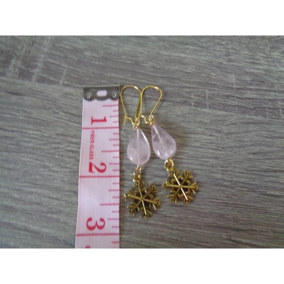 Snowflake Rose Quartz Teardrop earrings - Picture 2 of 5